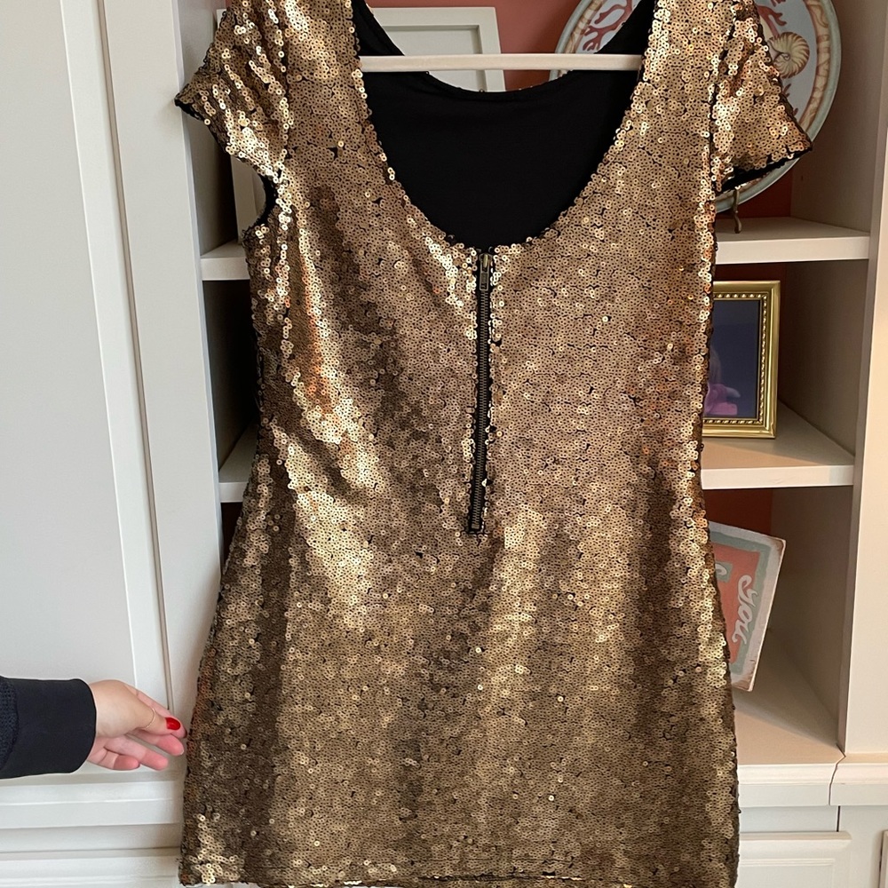 Gold, sequin dress…fun for any occasion!